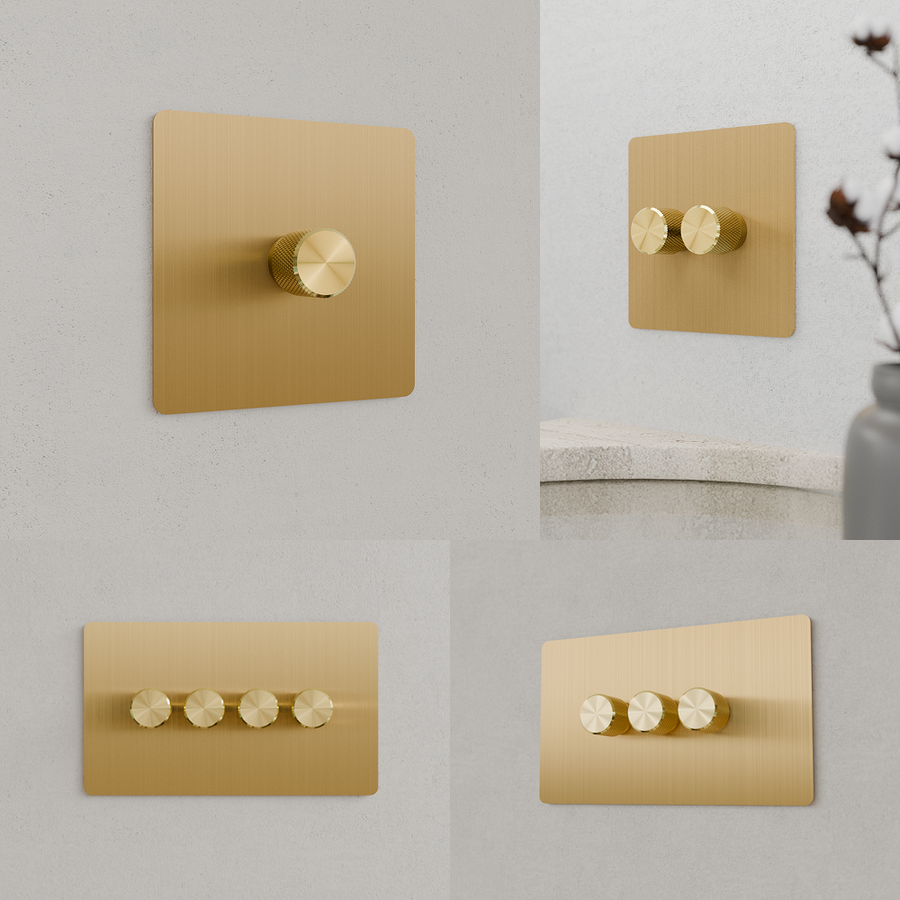 Zigbee Smart Dimmer Switch – Solid Brushed Brass (1–4 Gang)