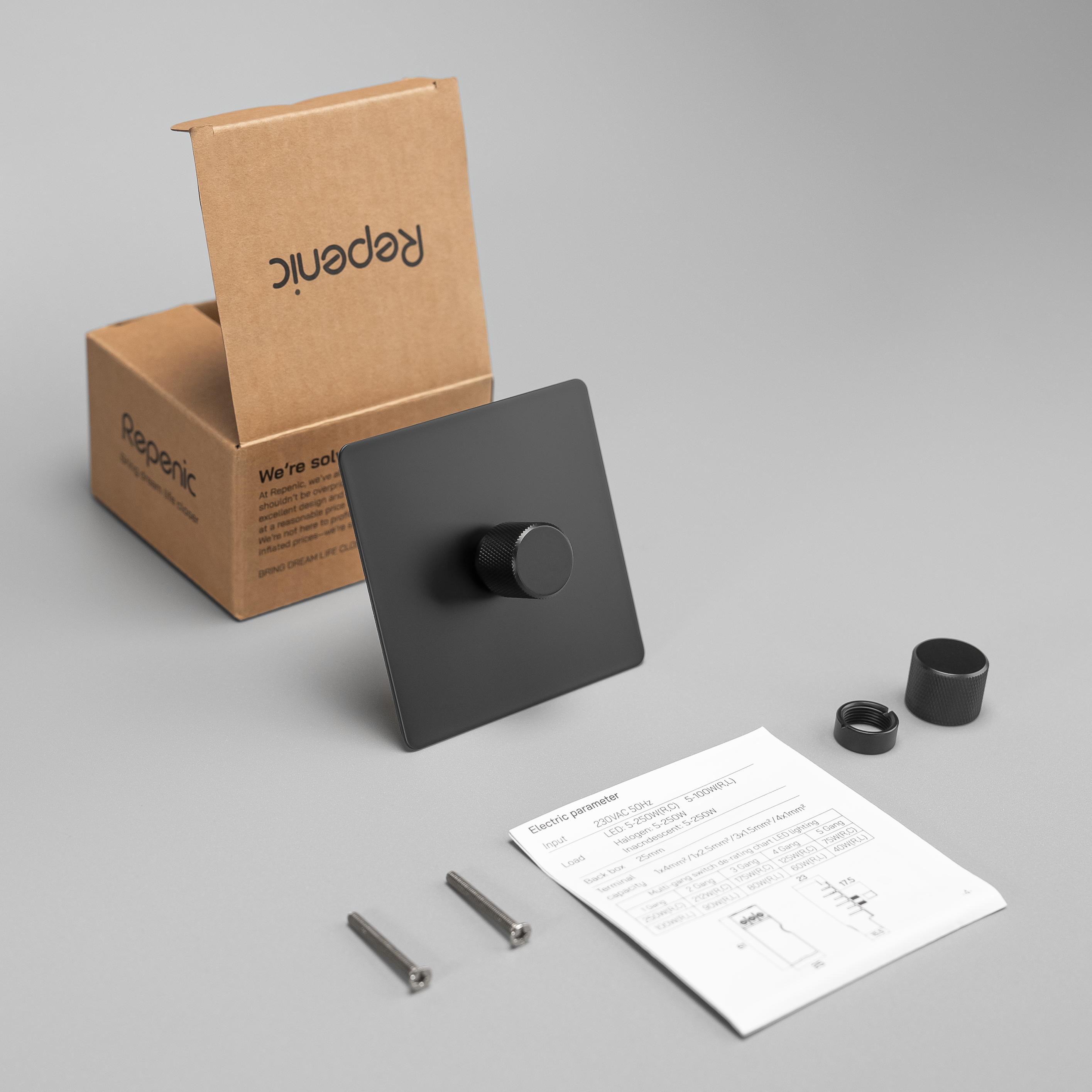 1 gang black intermediate light switch