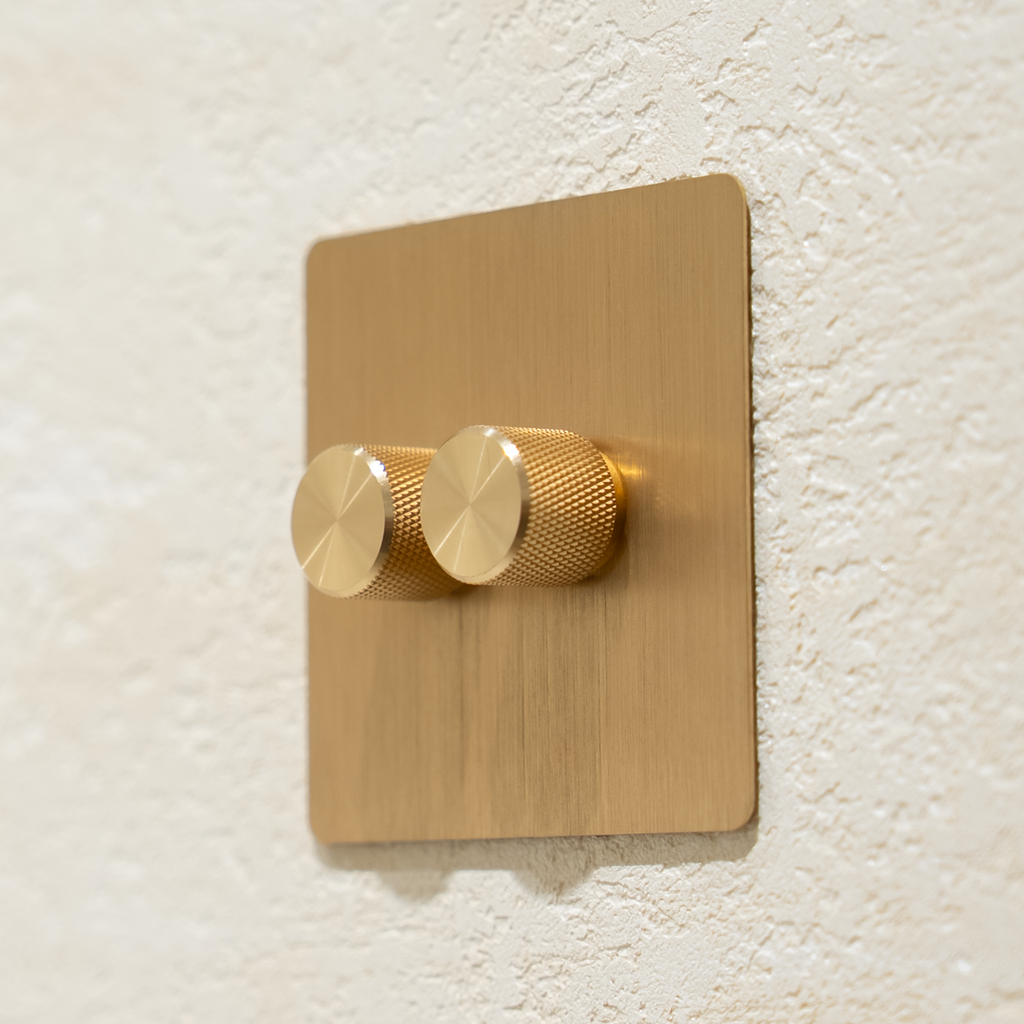 brushed brass 2 gang led dimmer switch 2 way