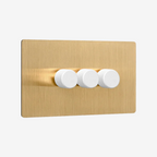 Solid Brushed Brass Multi-Way Dimmer Switch (1–4 Gang)