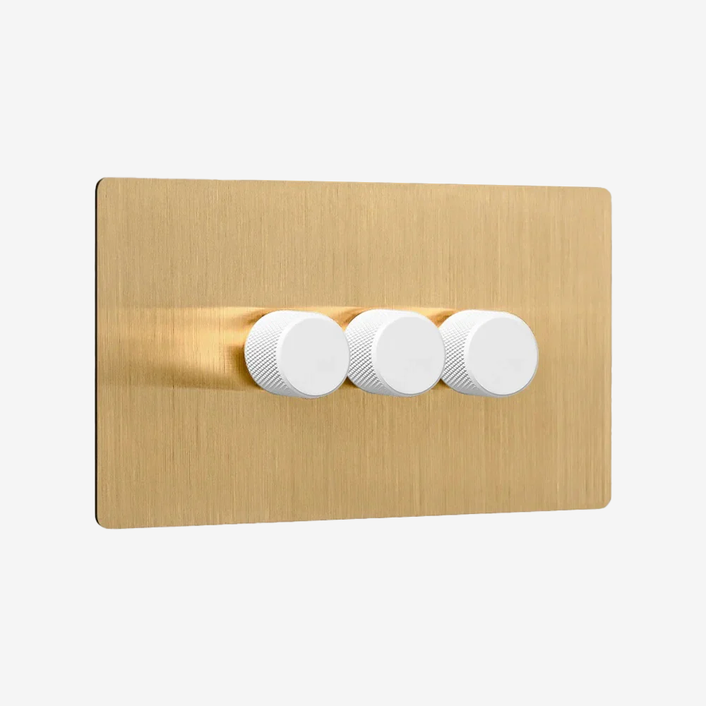 Solid Brushed Brass Multi-Way Dimmer Switch (1–4 Gang)