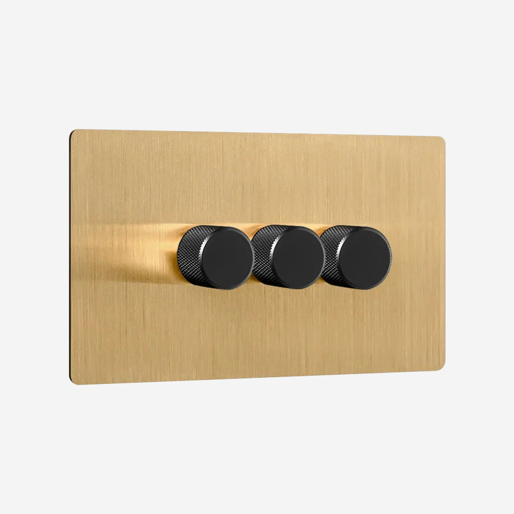 Solid Brushed Brass Multi-Way Dimmer Switch (1–4 Gang)