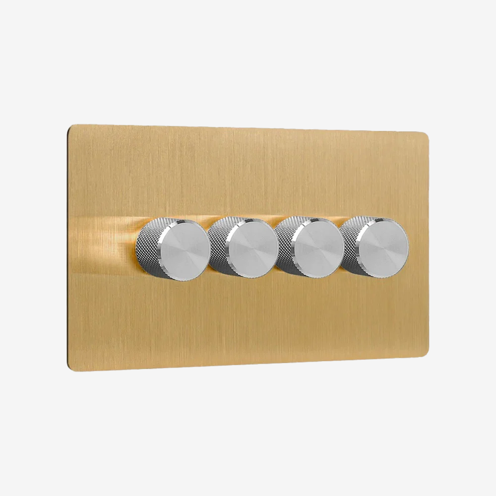 Solid Brushed Brass Multi-Way Dimmer Switch (1–4 Gang)