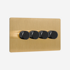 Solid Brushed Brass Multi-Way Dimmer Switch (1–4 Gang)