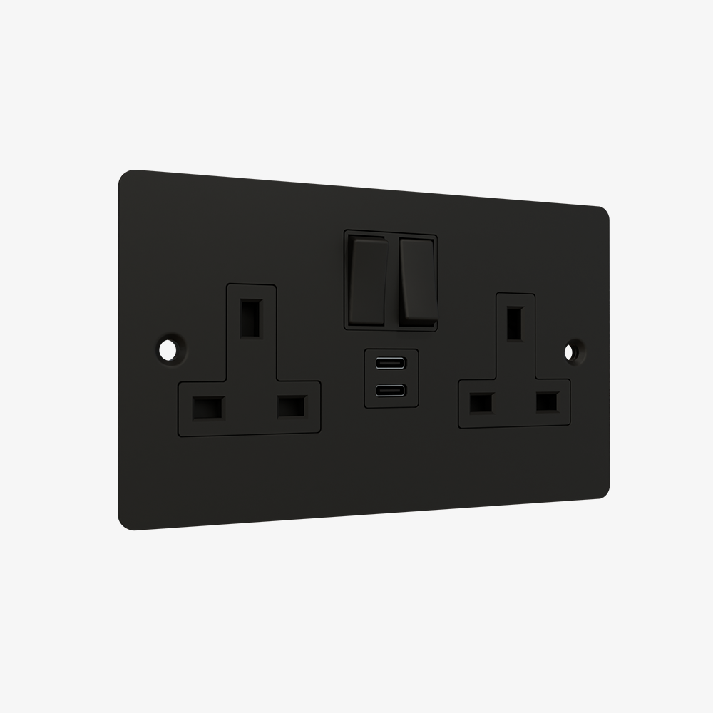 Double Socket with Double Type C-Matt Black