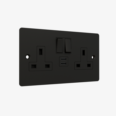 Double Socket with Double Type C-Matt Black