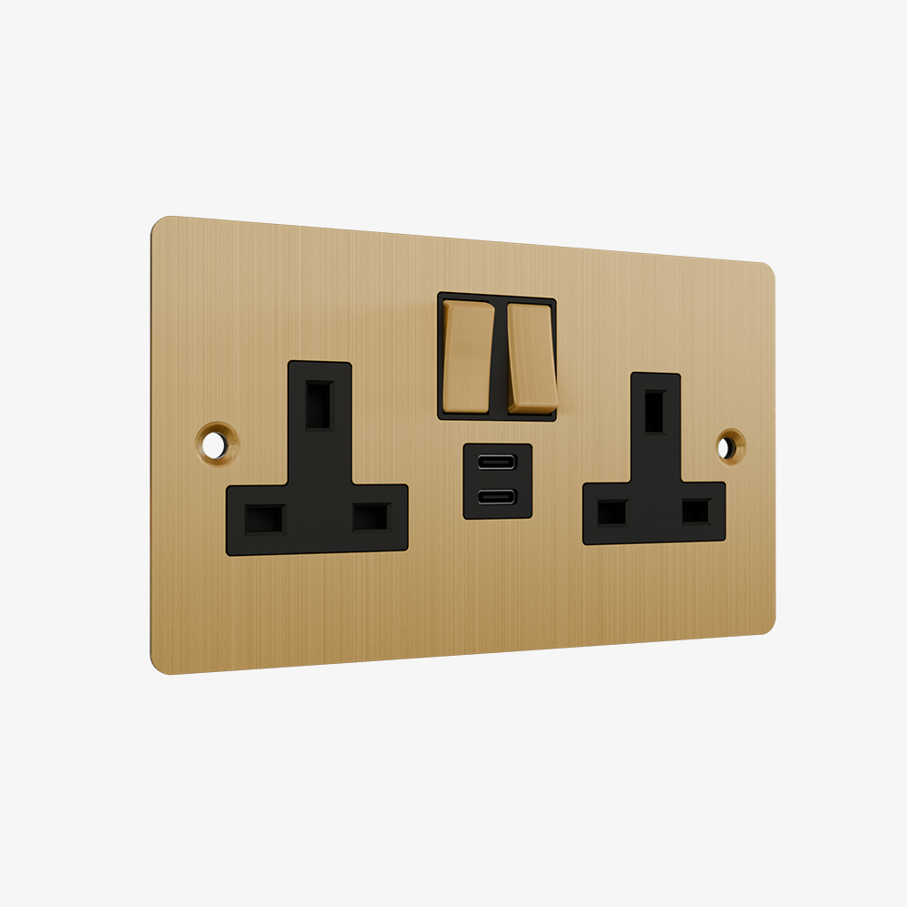 Double Socket with Double Type C-Brushed Brass