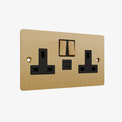 Double Socket with Double Type C-Brushed Brass