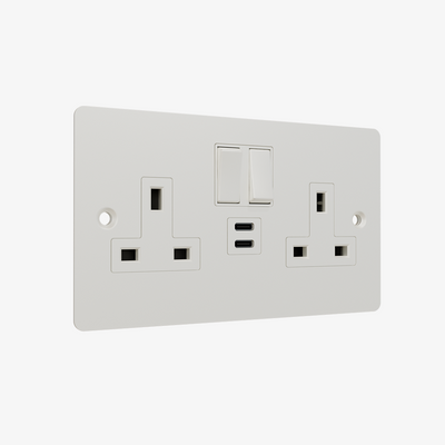Double Socket with Double Type C-Brushed Brass-Matt White