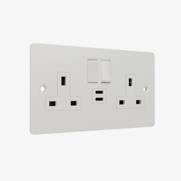 Double Socket with Dual USB-C – Matt White