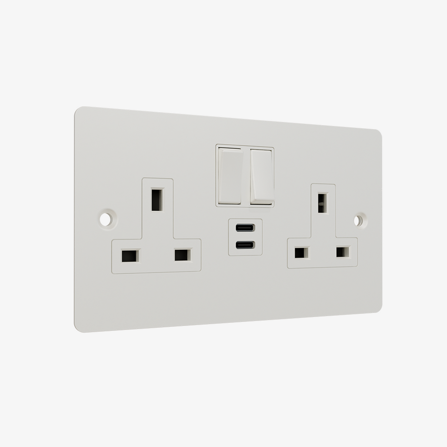 Double Socket with Dual USB-C – Matt White