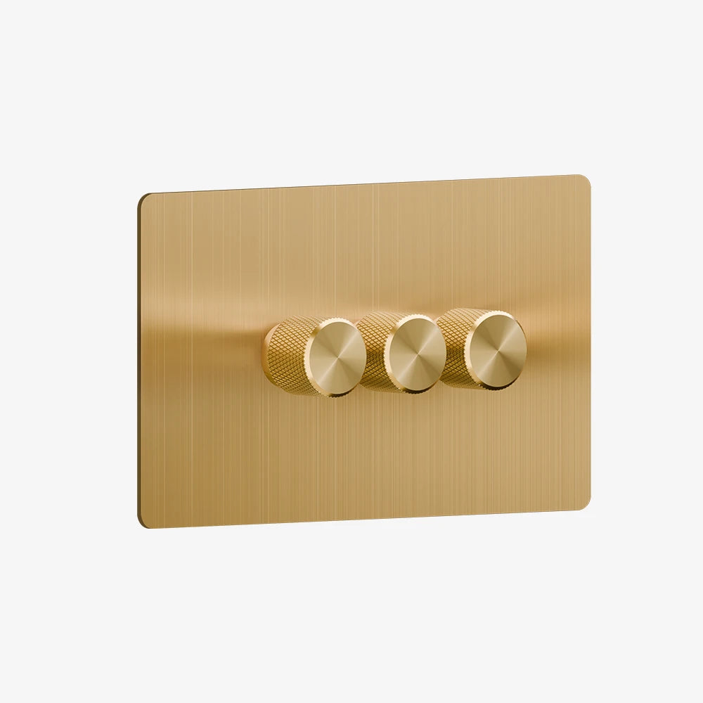 Solid Brushed Brass Multi-Way Dimmer Switch (1–4 Gang)