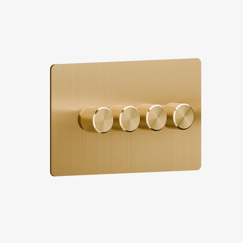 Solid Brushed Brass Multi-Way Dimmer Switch (1–4 Gang)