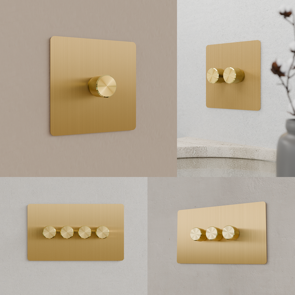 Dimmer Switch – Solid Brushed Brass (1–4 Gang)