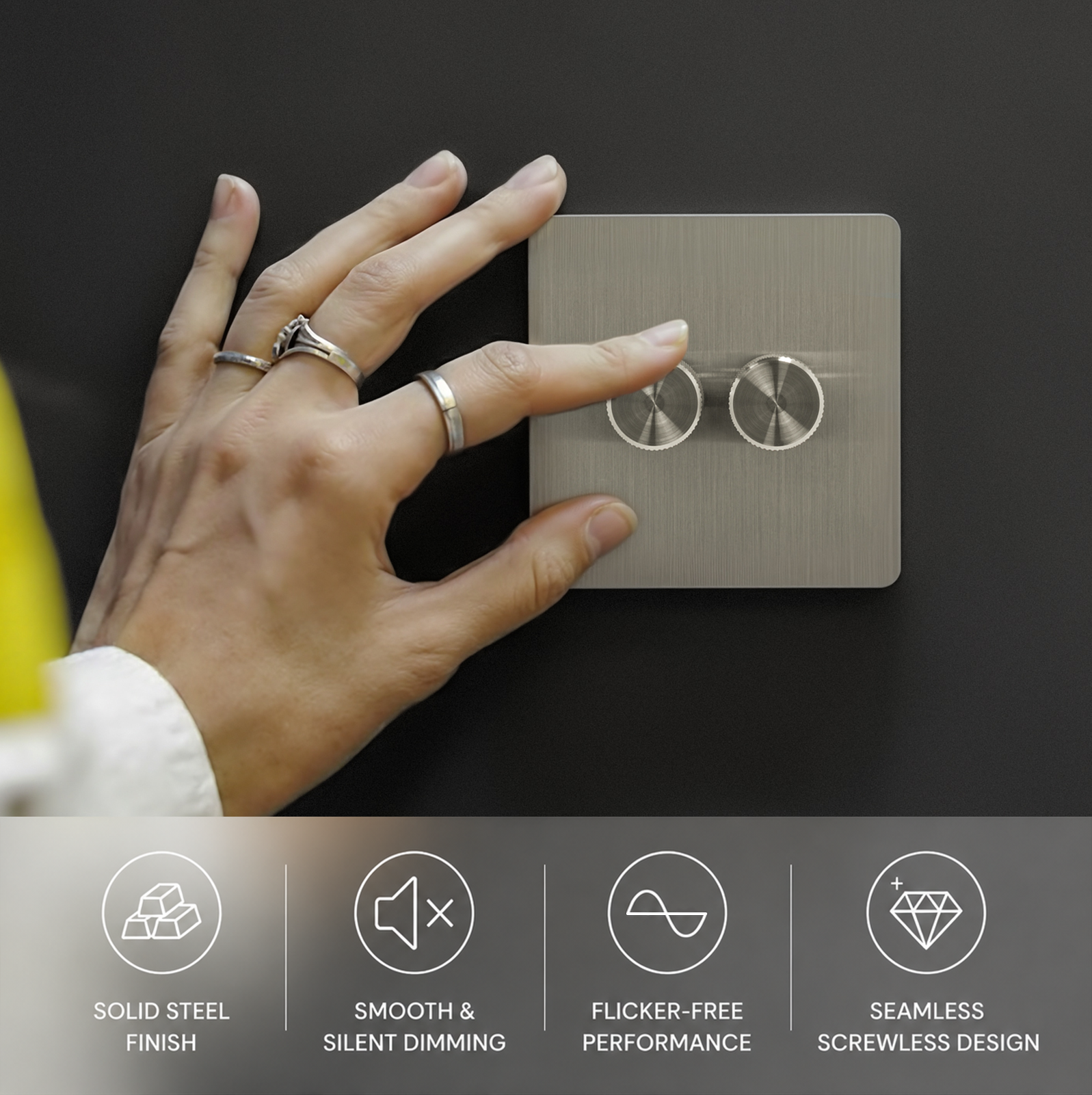 Smart Dimmer Switch - Solid Stainless Steel 1-4 Gang